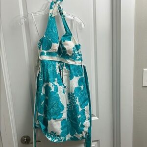 Floral Halter Dress in Teal and White